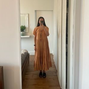 Present Moment Light Orange Bow Front Tiered Maxi Dress